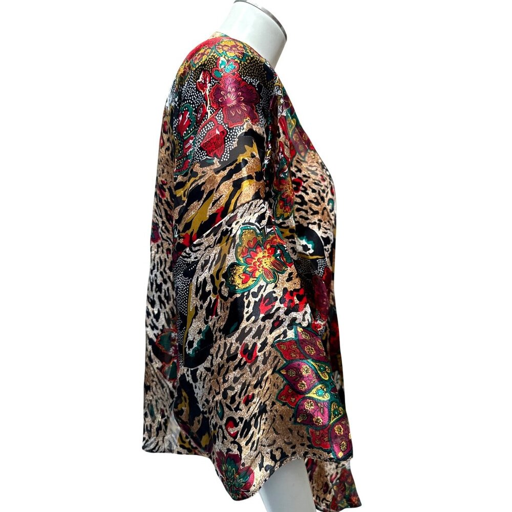 Lucie Ann II Vintage Sheer Open Front Kimono Sleeve Blouse Floral Animal Print B - Picture 4 of 6